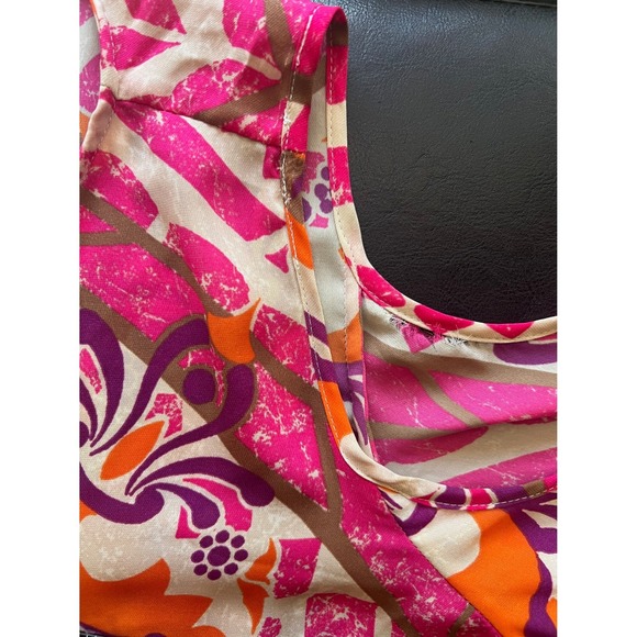 Chico's Womens Size 2 Sleeveless Cold Shoulder Tunic Top Pink Orange Print - Picture 5 of 10